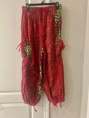 Red Kantha Boho Jogger Pants- One Size
